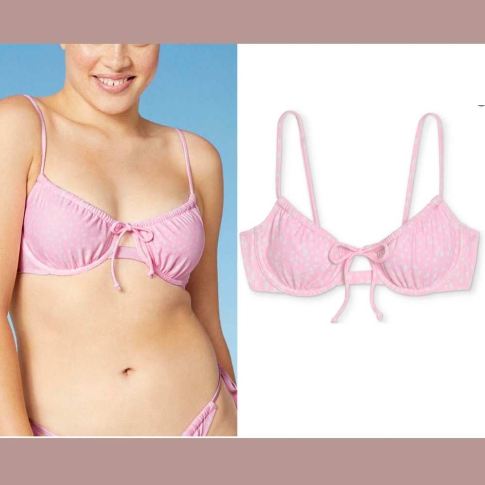 NWT Xhilaration [‎ Small 0-2 ] Shirred Underwire Bikini Top Light Pink Dot
